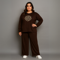 Leopard Motif Wide Leg Tracksuit Set