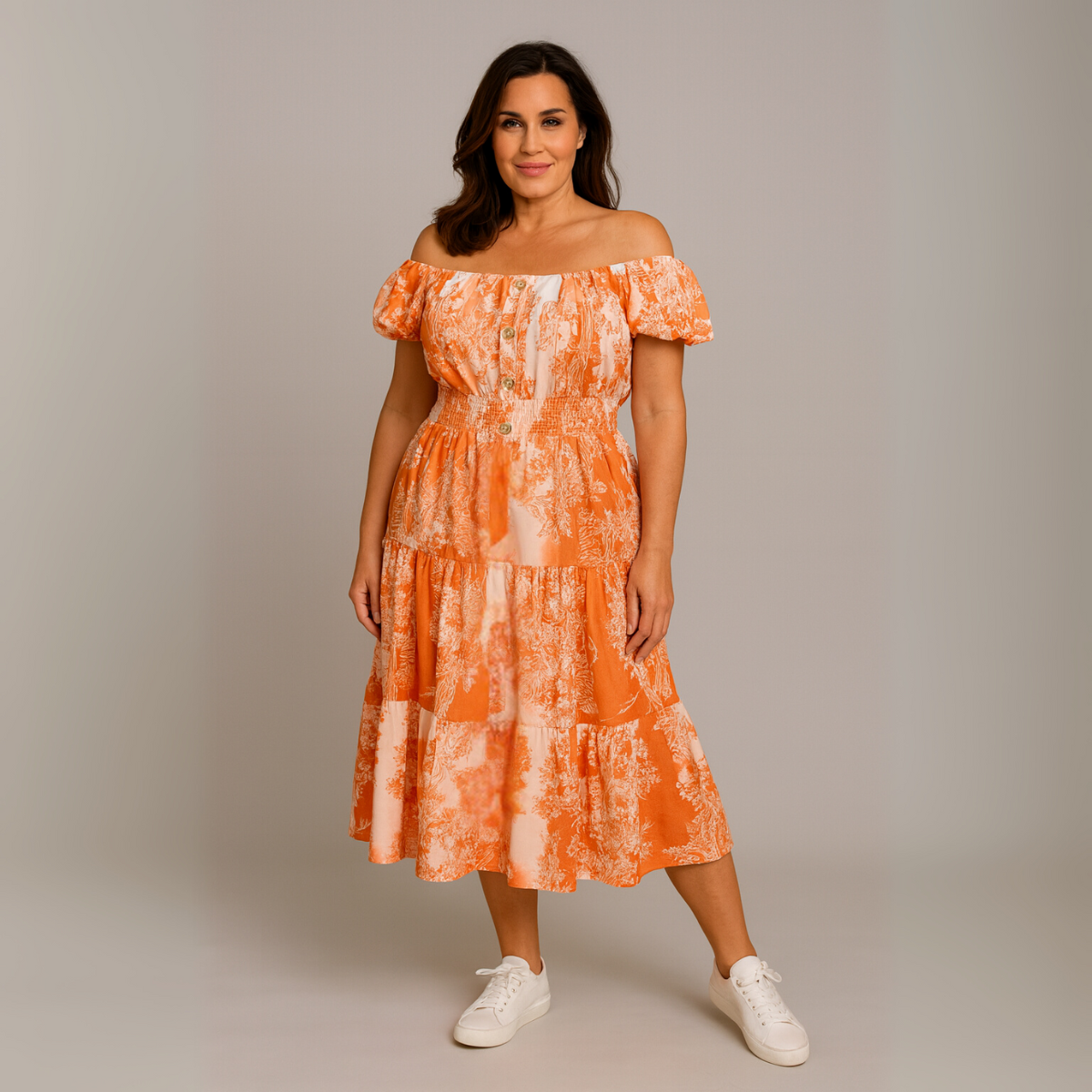 Off Shoulder Tiger Print Frilled Gypsy Dress