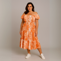 Off Shoulder Tiger Print Frilled Gypsy Dress