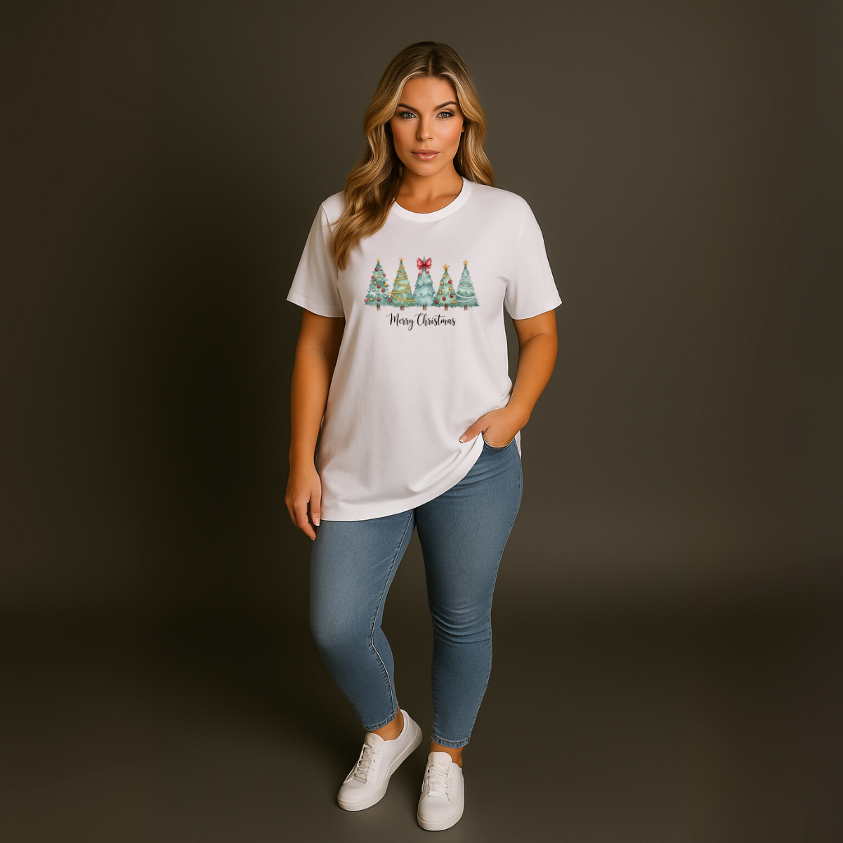 Long Length Cotton Merry Christmas T-Shirt