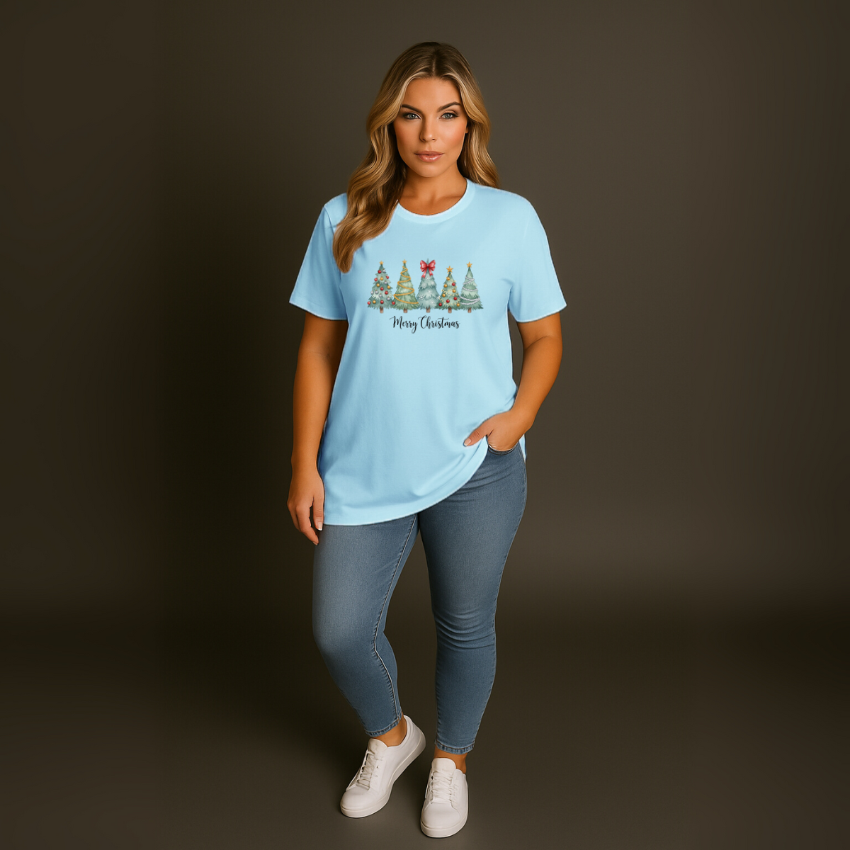 Long Length Cotton Merry Christmas T-Shirt