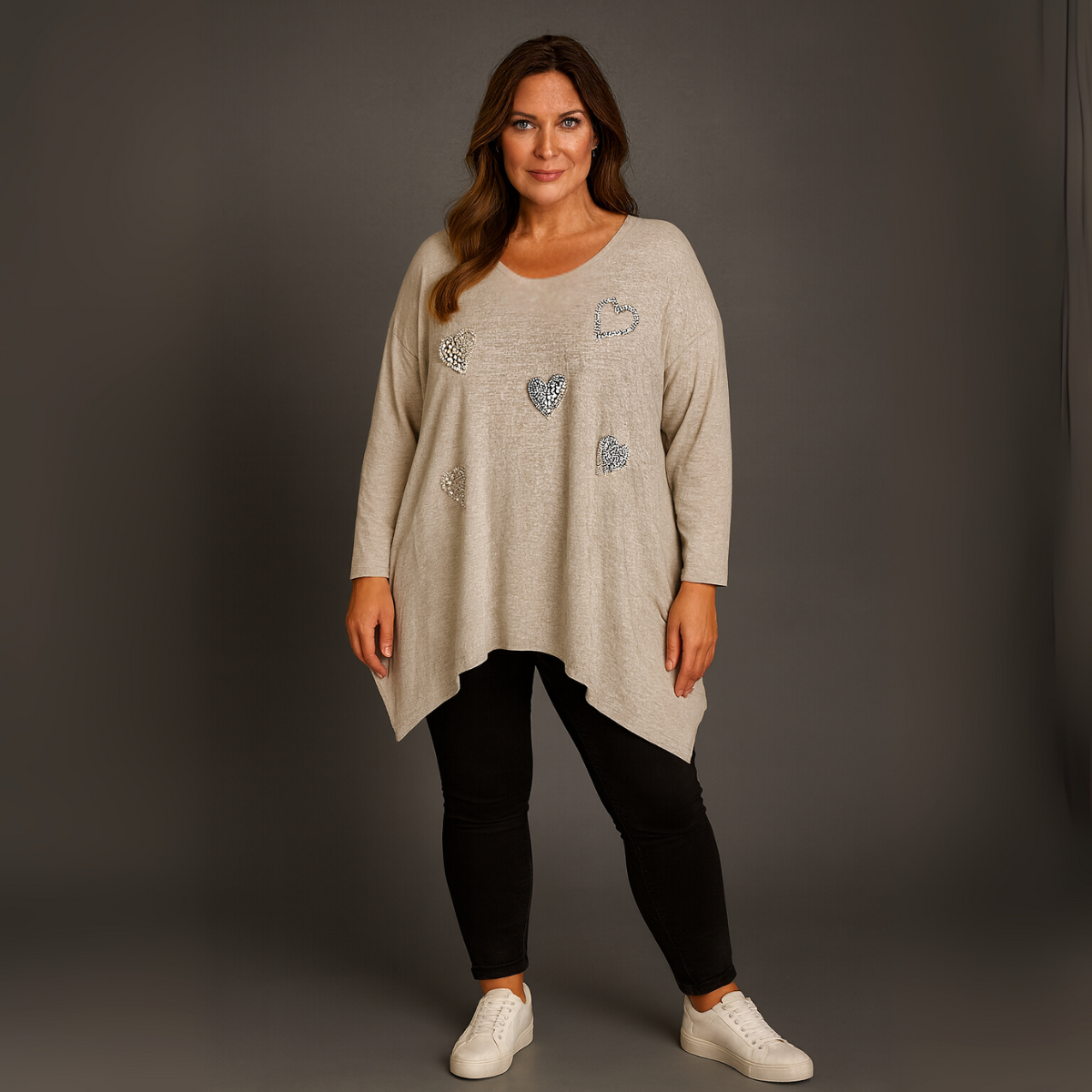 Hanky Hem Jumper with Diamanté + Pearls Hearts