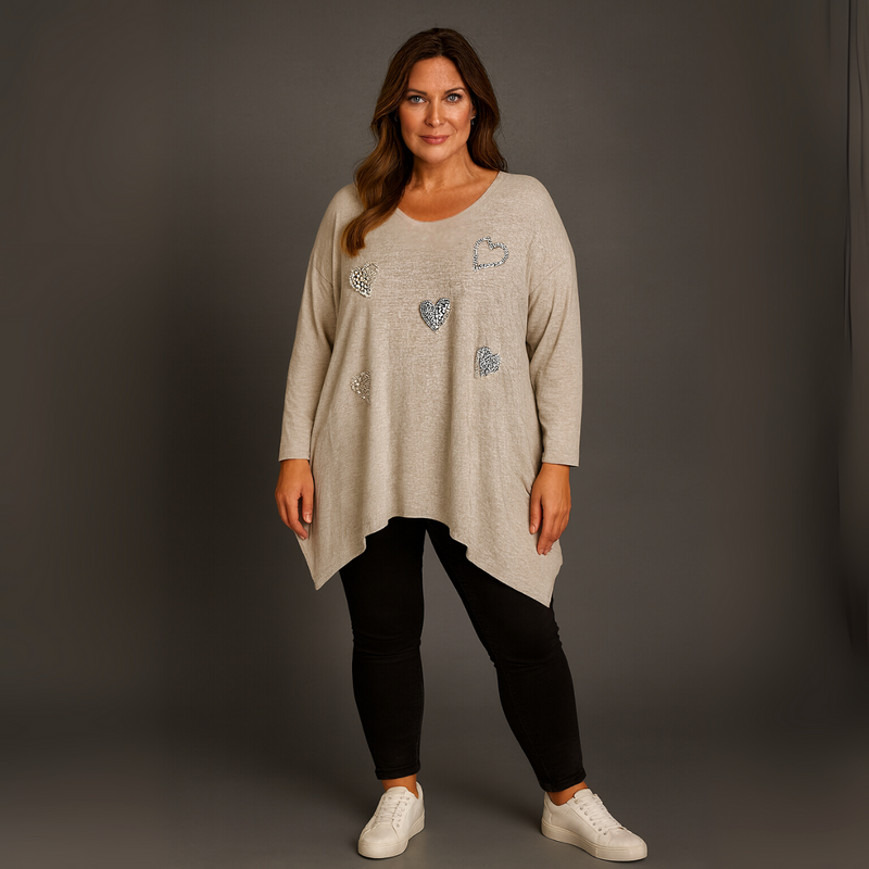 Hanky Hem Jumper with Diamanté + Pearls Hearts