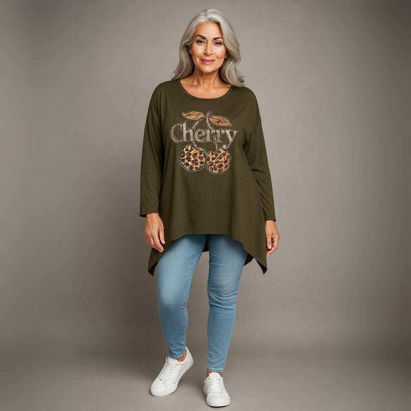 Hanky Hem Jumper with Studded Cherry Motif