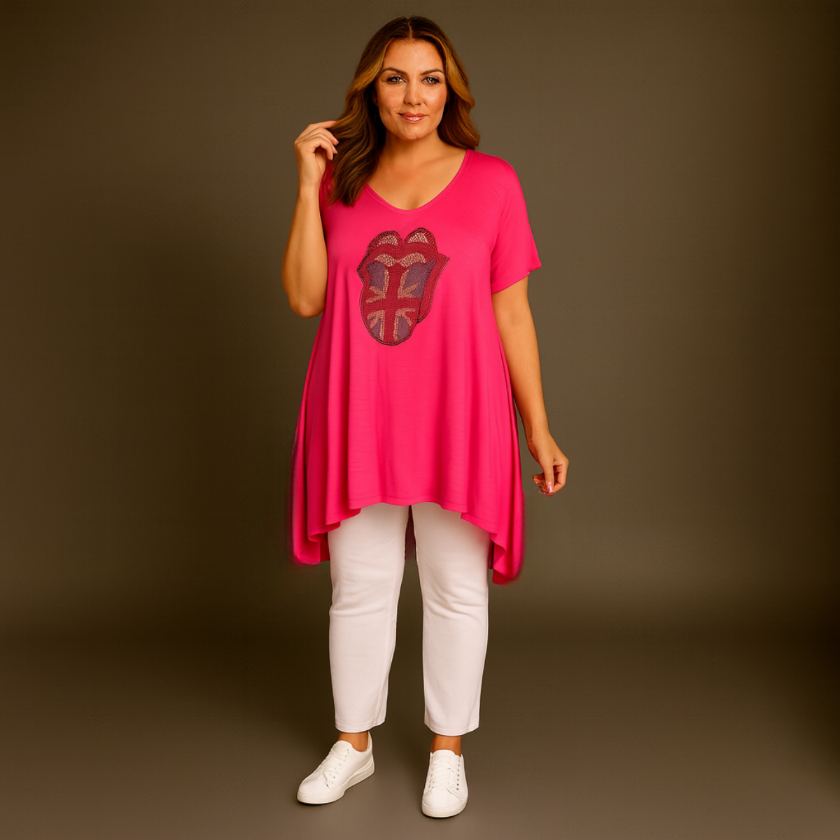 Rhinestone Lips + Union Jack Hanky Hem Swing Top