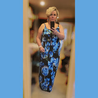 STRAPPY BOLD FLOWER MAXI DRESS WITH V FRILLED TOP