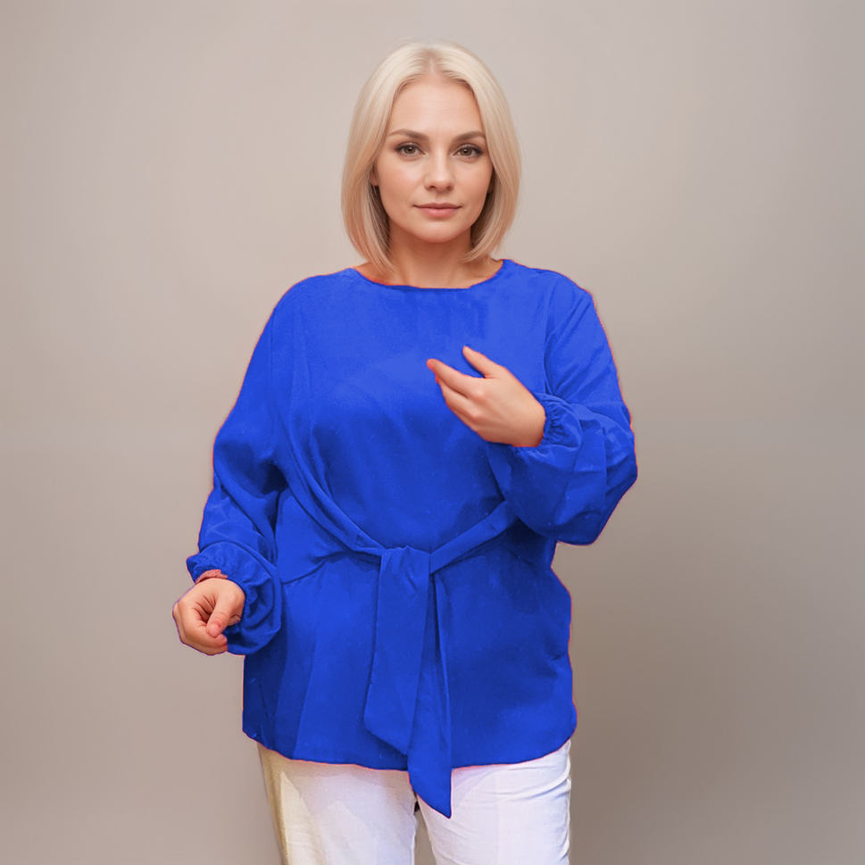 BLOUSE WITH TIE FRONT BELTROYAL BLUE / UK 14