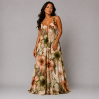 Strappy Floral maxi Dress with Gold Shoulder Detail
