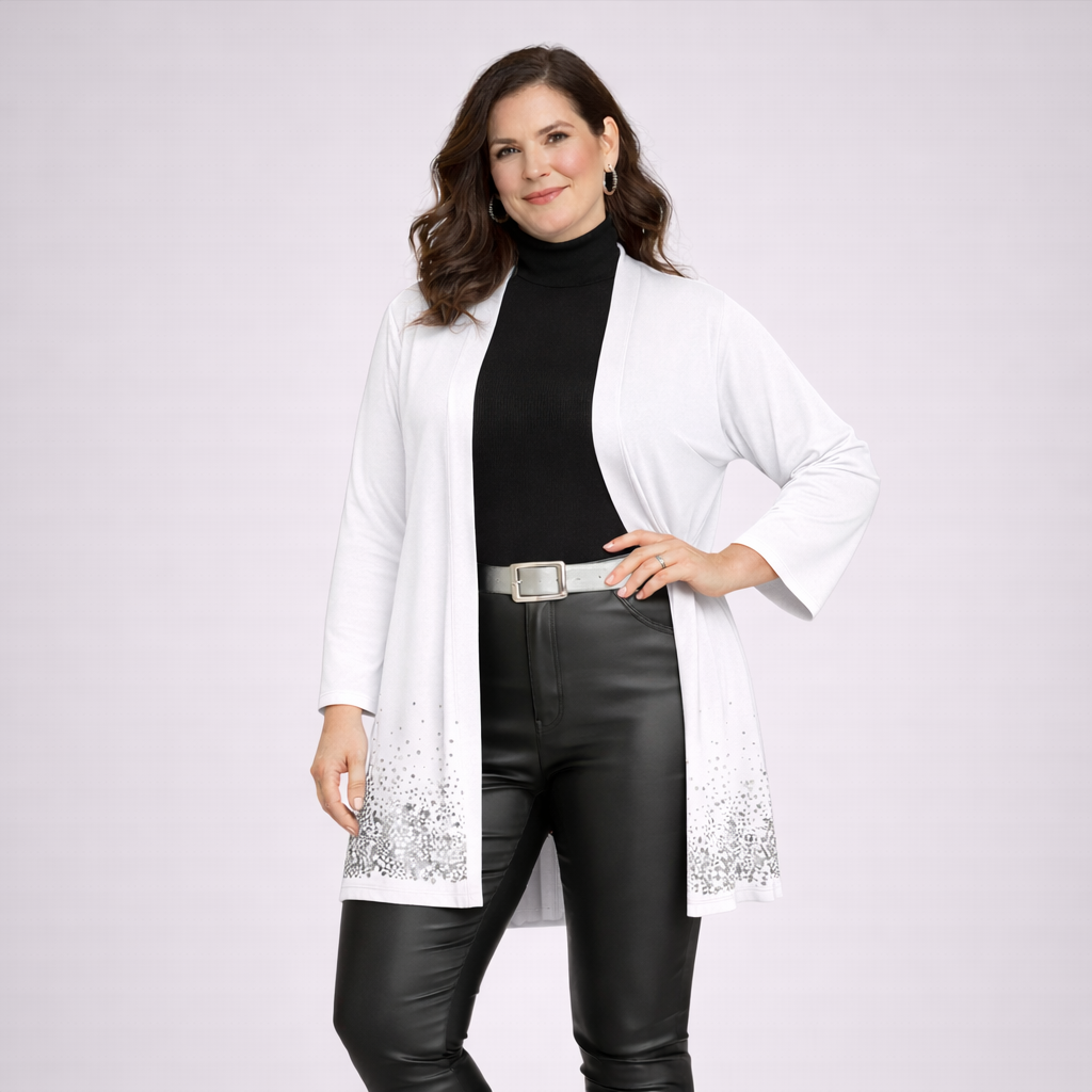 Open Front Jacket / Cardigan with Sequin Hem