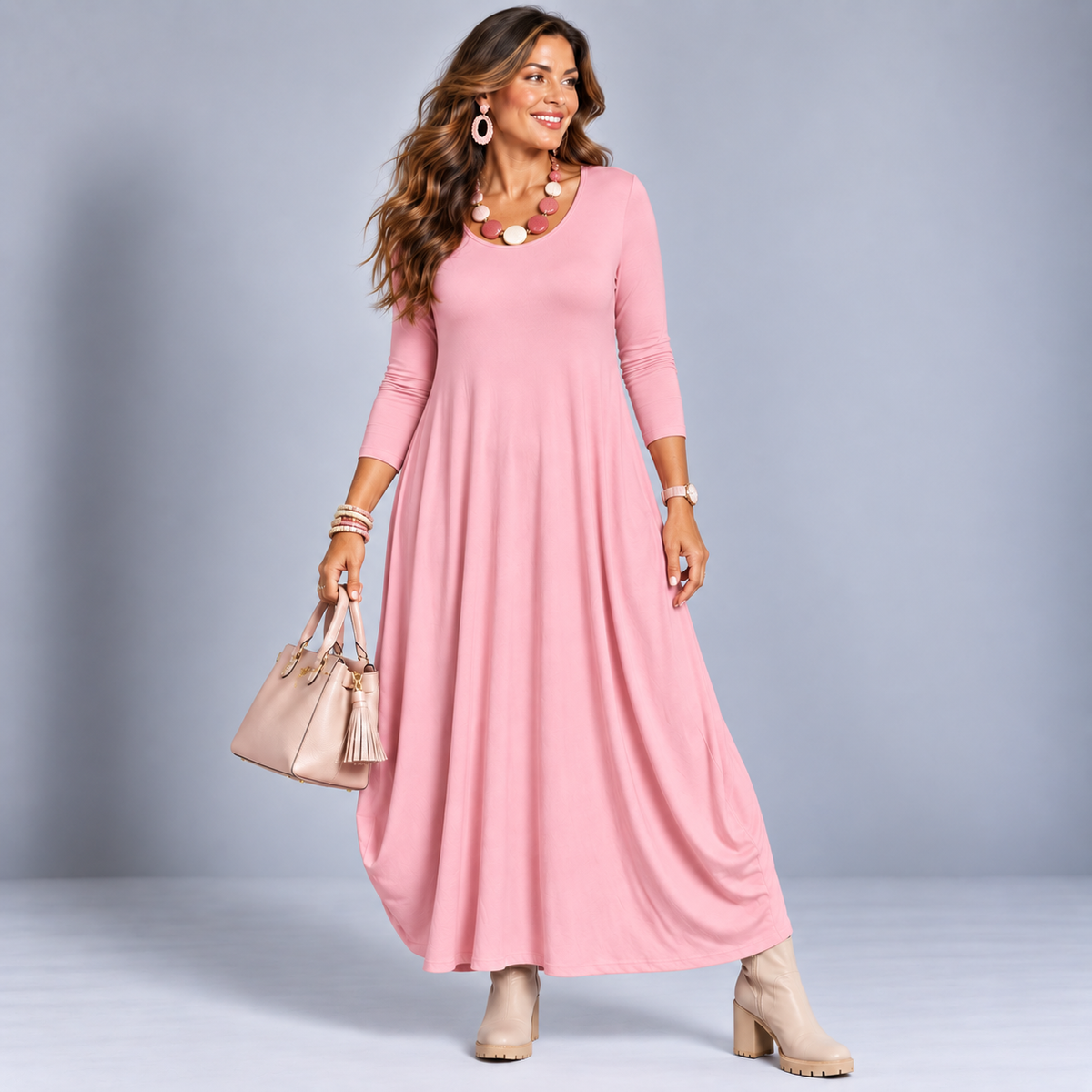 Long Sleeve Calf Length Balloon Dress