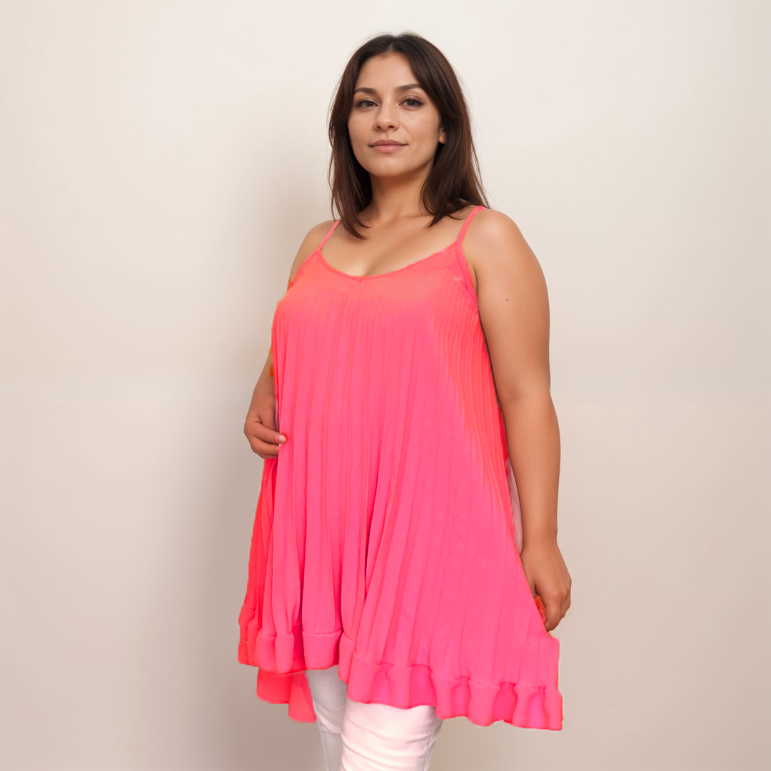 ROCKTHOSECURVES PLEATED STRAPPY SWING TOP / CAMI VEST WITH FRILLED HEM