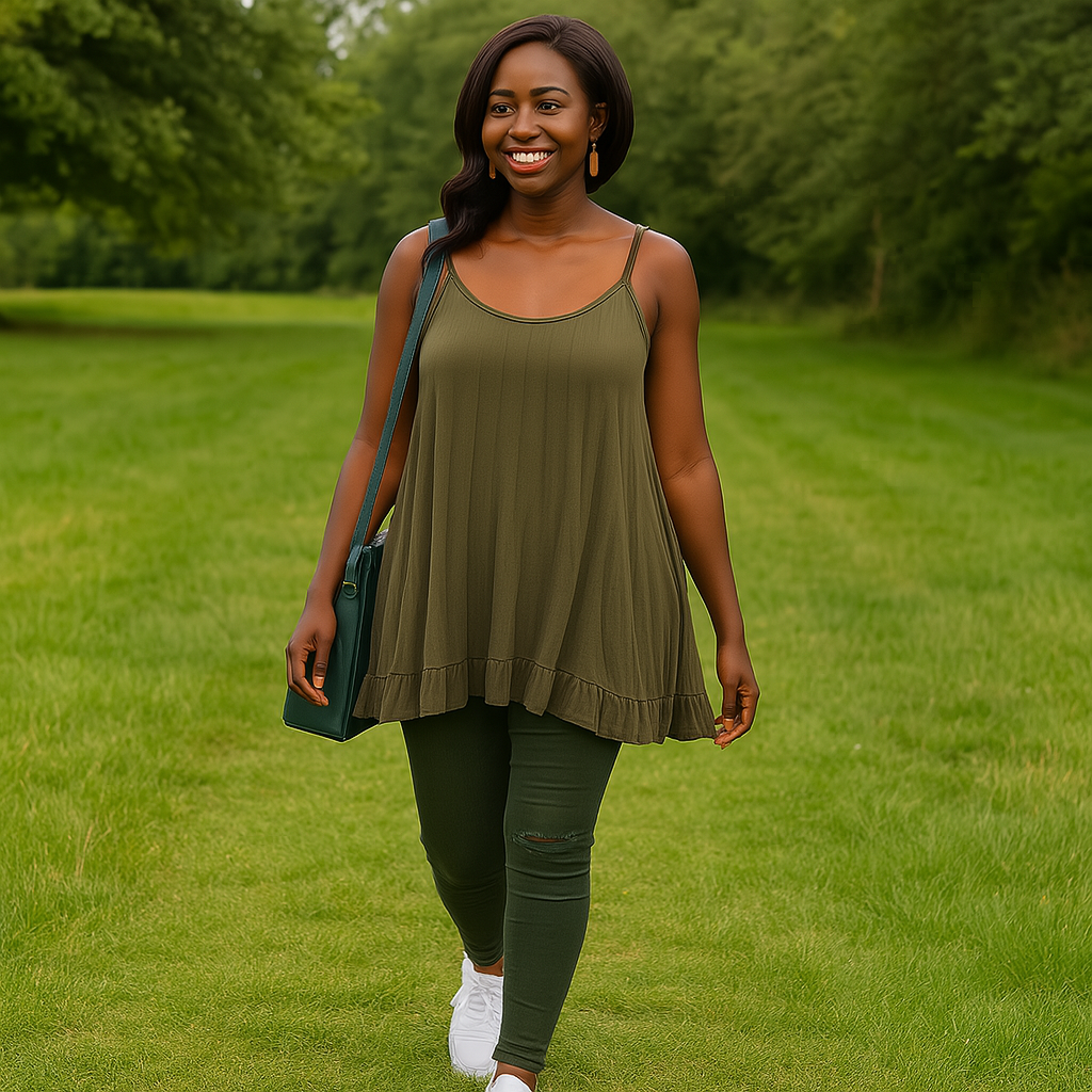 Pleated Strappy Swing Top