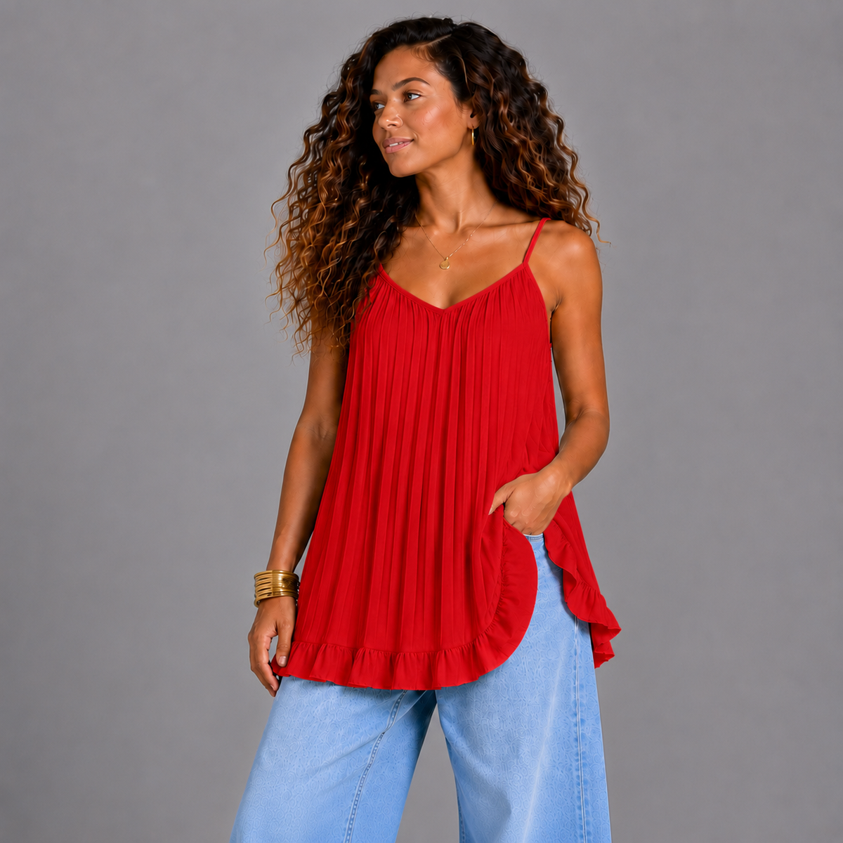 Pleated Strappy Swing Top / Vest
