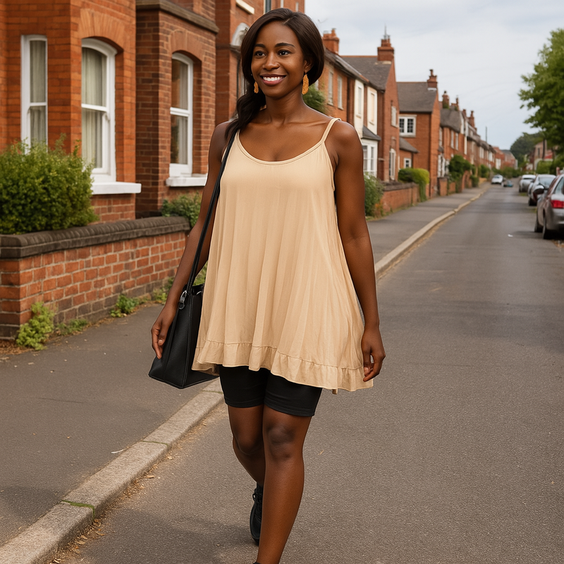 Pleated Strappy Swing Top