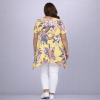 Yellow Tropical Crepe Swing Top with Hanky Hem