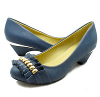 Faux leather kitten heel frilled front court shoes