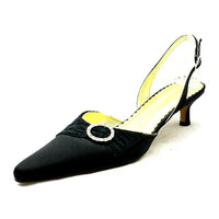 Satin kitten heel evening shoes with pointed toe