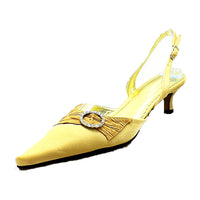Satin kitten heel evening shoes with pointed toe