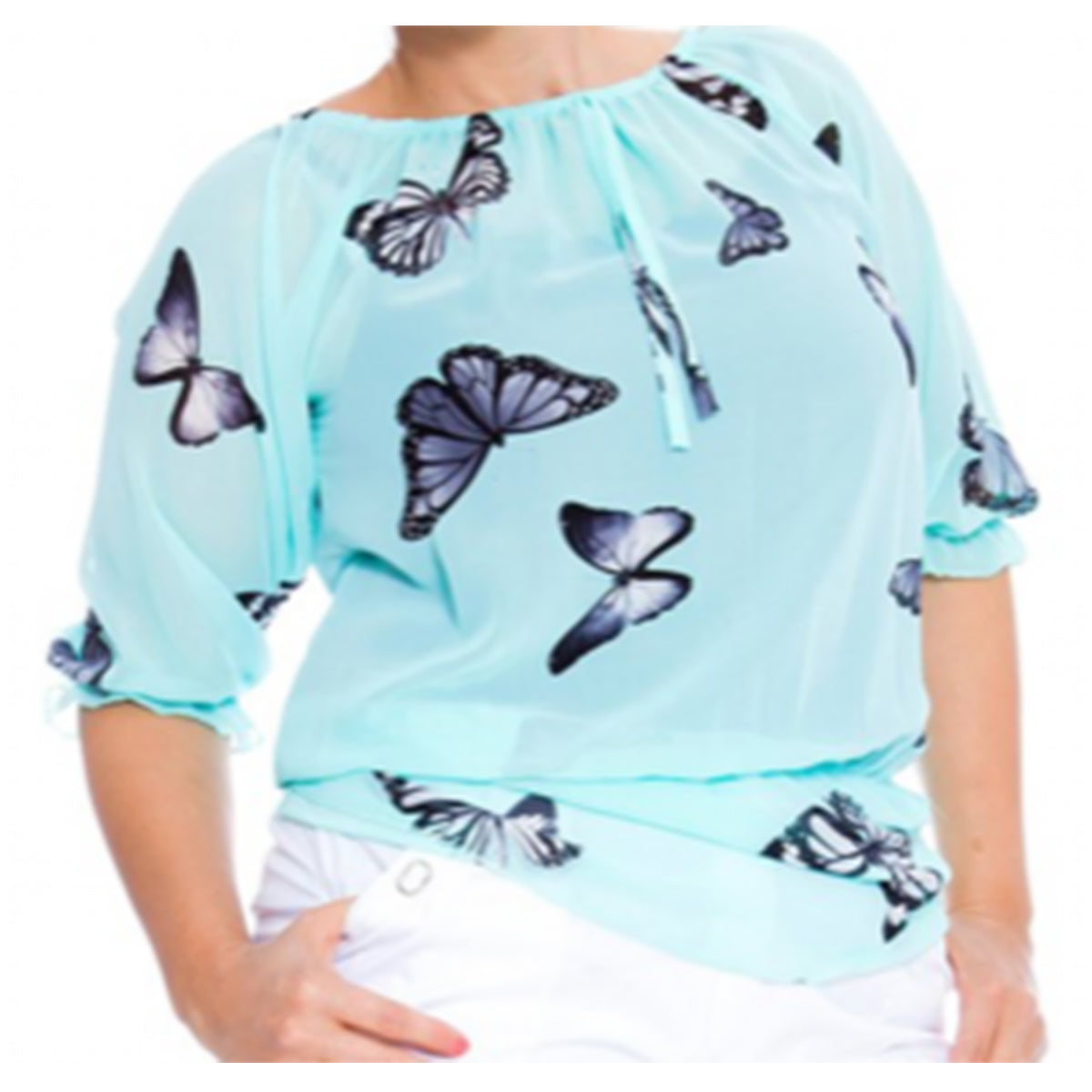 Pretty Bardot Blouse with Butterfly print and elastic waist