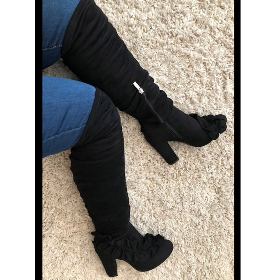 ROCKTHOSECURVES BLACK FAUX SUEDE OVER KNEE BOOTS WITH CHUNKY HIGH HEEL