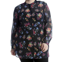 Floral long length chiffon blouse with grandad collar