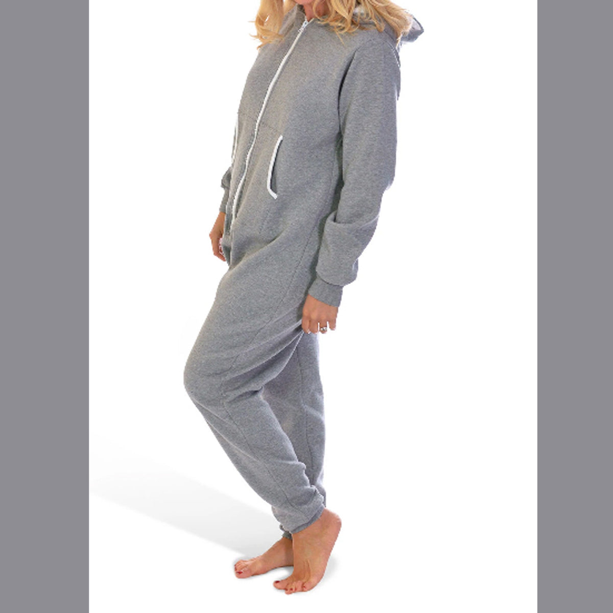 All in one lounge wear zip up jumpsuit with pockets + hood