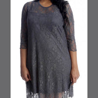Fine Lace 3/4 sleeve lined swing dress - plus sizes