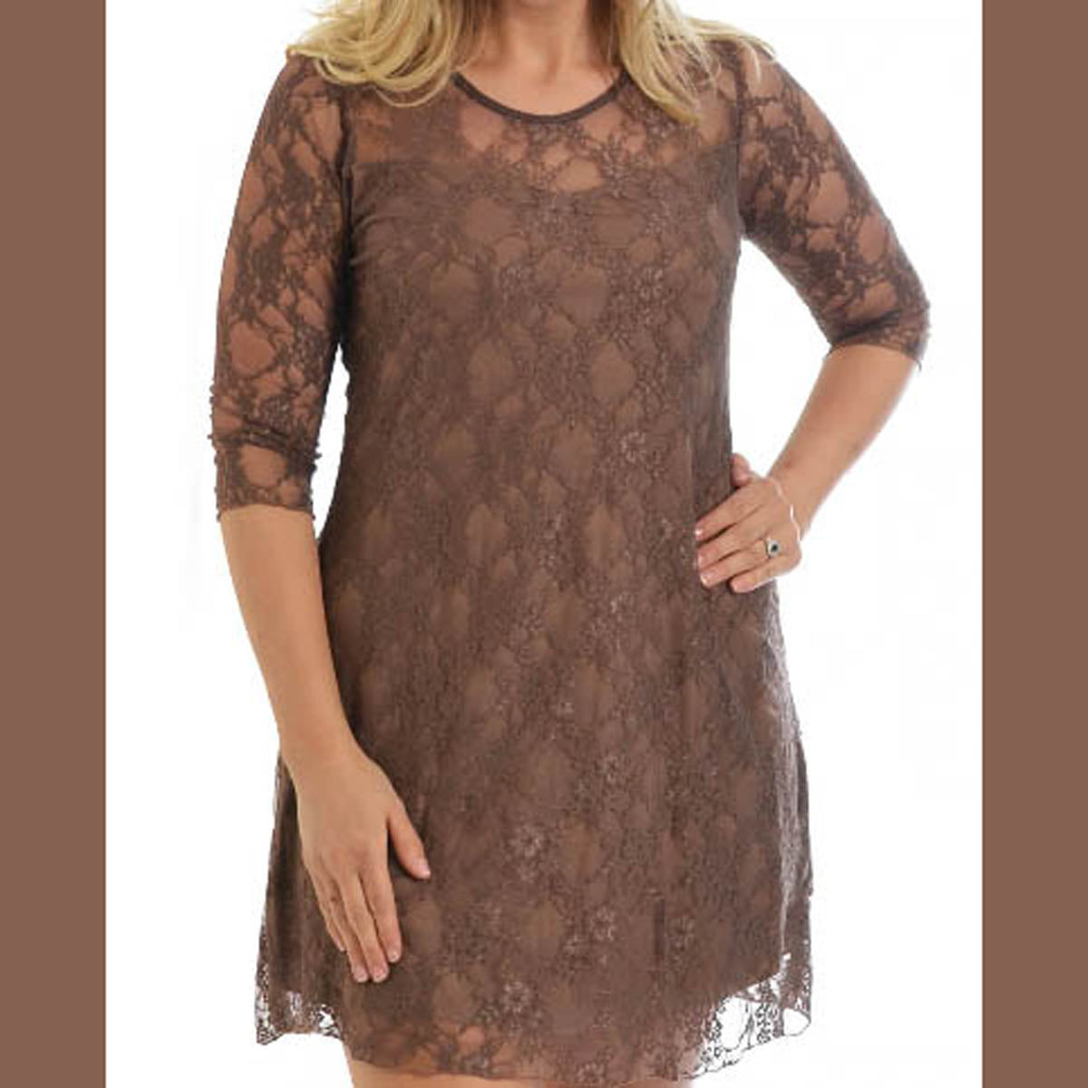 FINE LACE 3/4 SLEEVE SWING DRESS WITH SWEETHEART NECKLINE