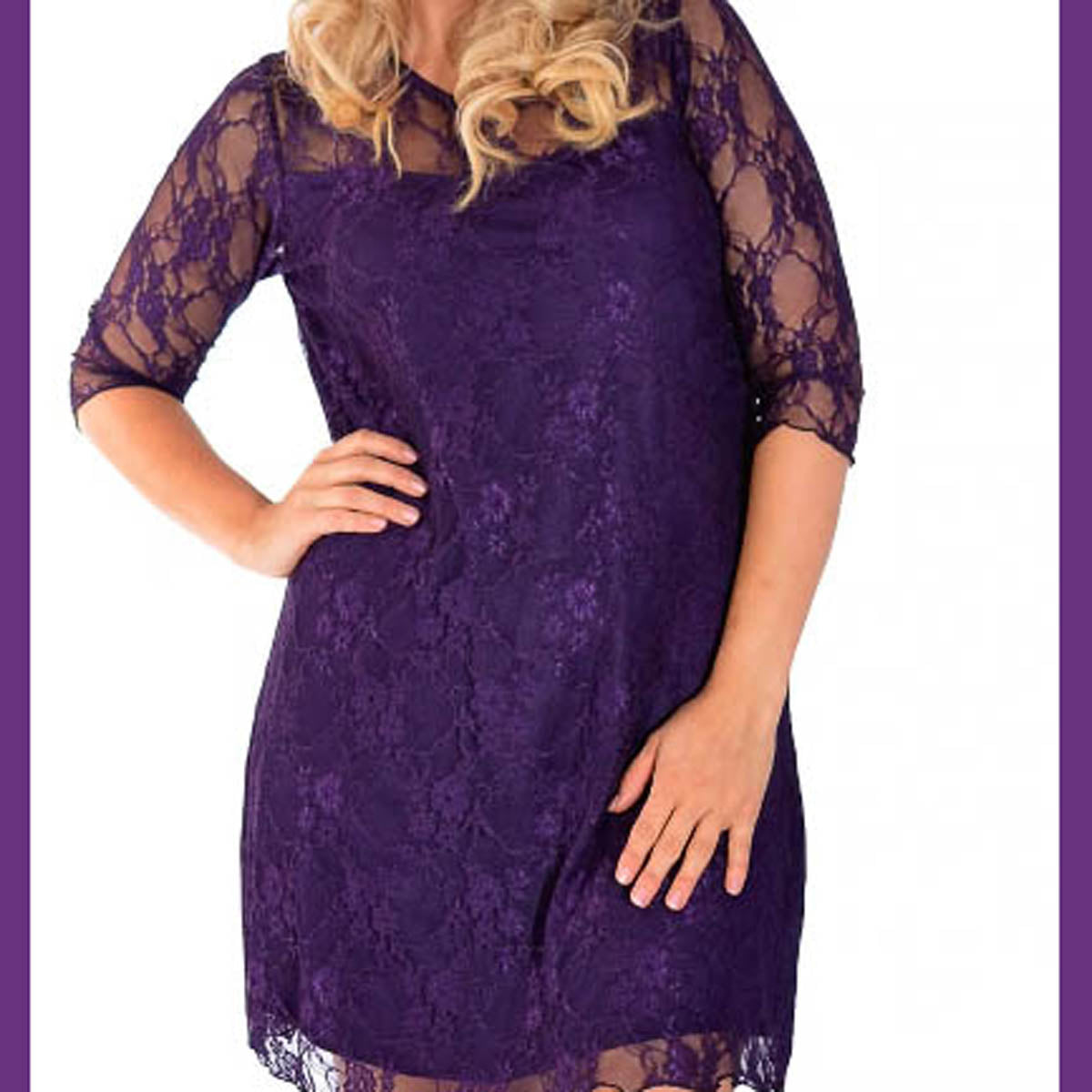 Fine Lace 3/4 sleeve lined swing dress - plus sizes