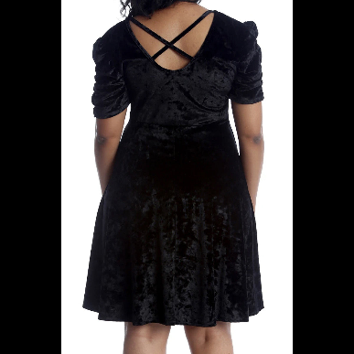 ROCKTHOSECURVES CRUSHED VELVET CROSS BACK SKATER DRESS