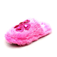 Fluffy mules open back slippers with flower gem detail