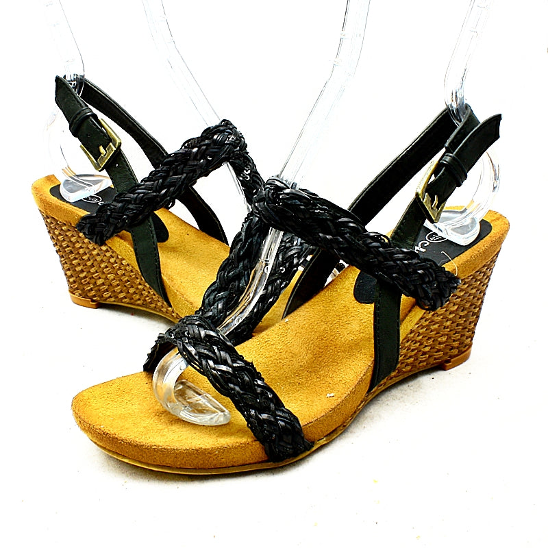 Strappy wedge heel sandals with open toe and ankle strap