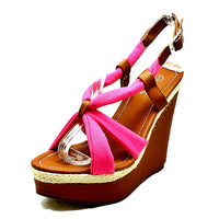 Fabric strappy high heel wedge sandals