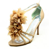 Satin ruffled front strappy high heel sandals / shoes