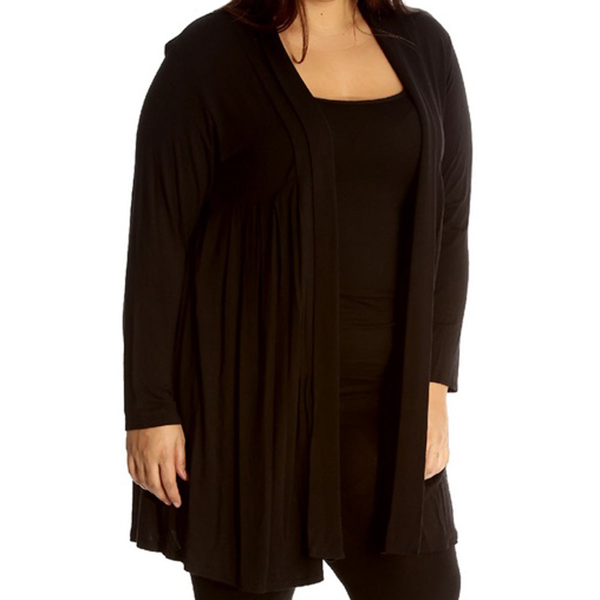 LONG LENGTH OPEN FRONT CARDIGAN WITH LACE PANEL TO BACK