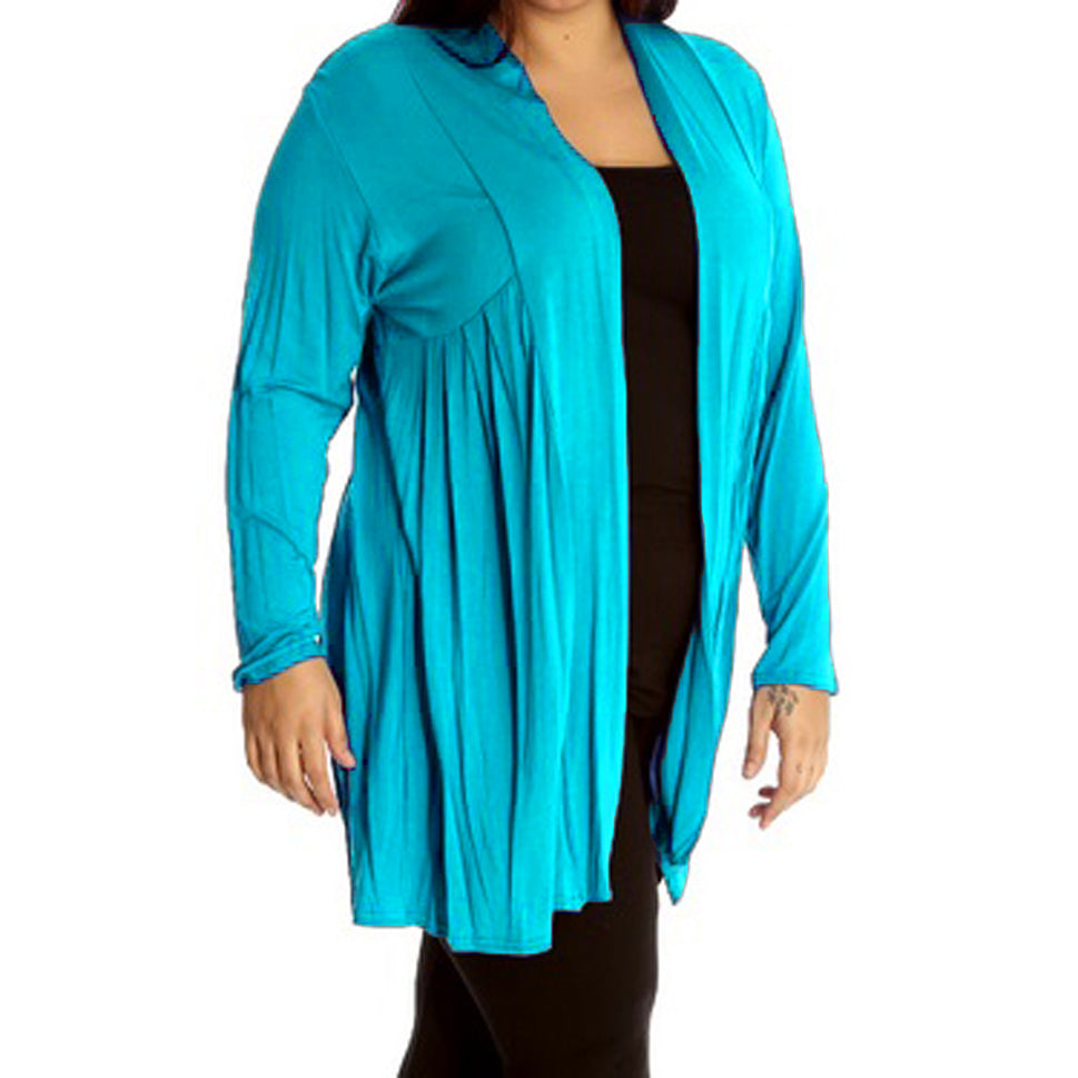 LONG LENGTH OPEN FRONT CARDIGAN WITH LACE PANEL TO BACKTeal / UK 12-14