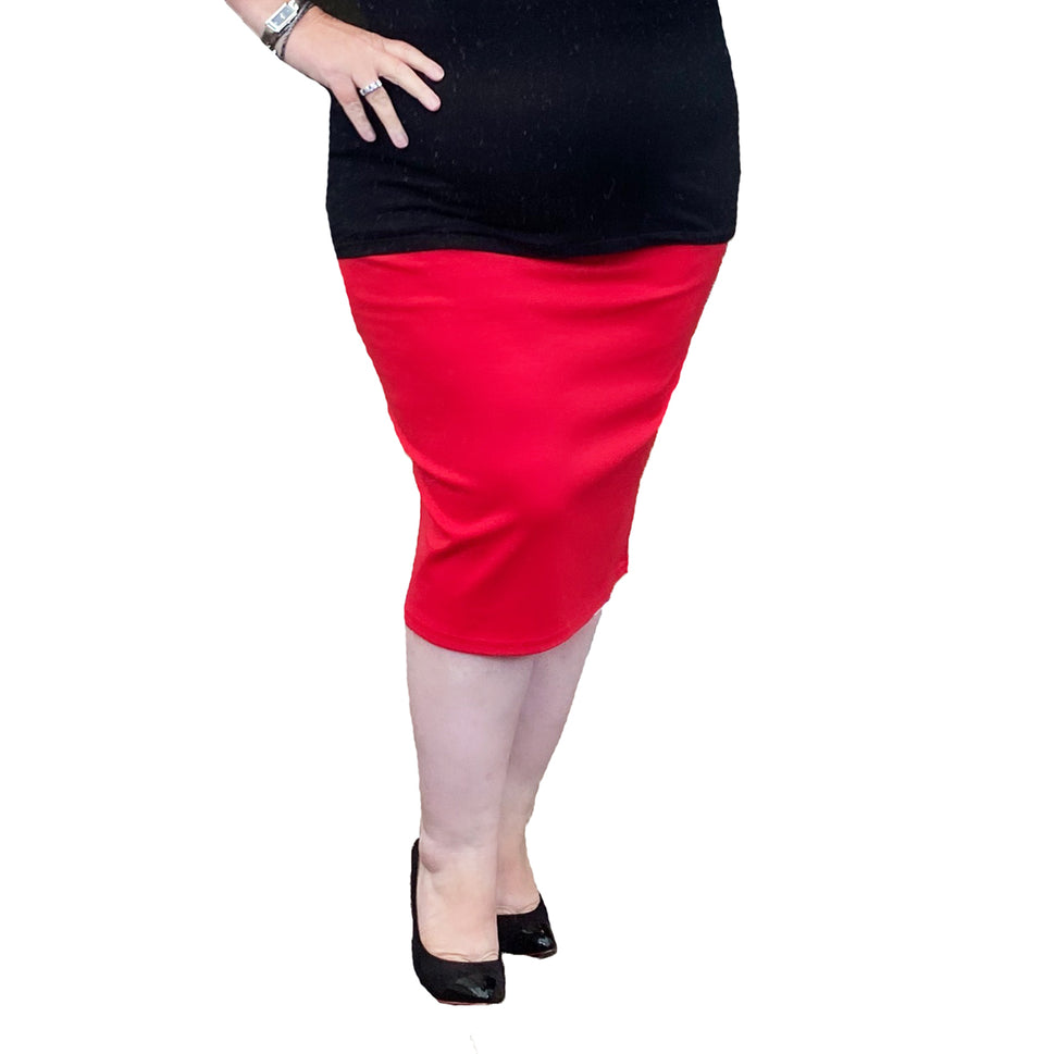 PLAIN ELASTIC WAIST FITTED PENCIL SKIRT