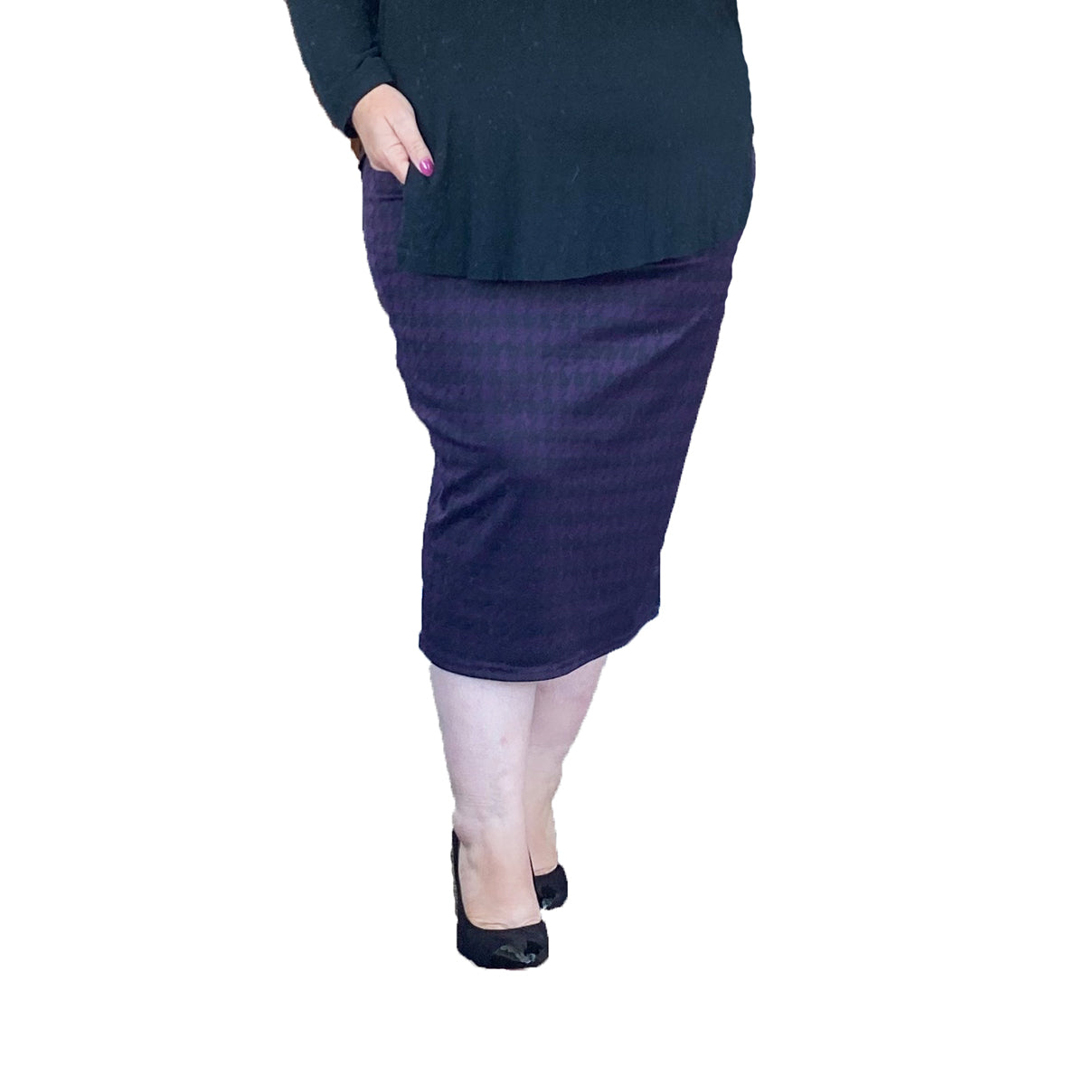 PLAIN ELASTIC WAIST FITTED PENCIL SKIRT