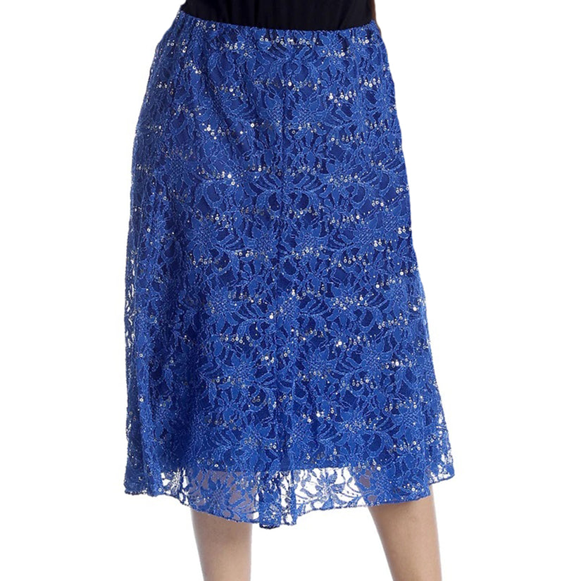 Calf Length Lace + sequin elastic Waist Skirt- Plus Sizes too