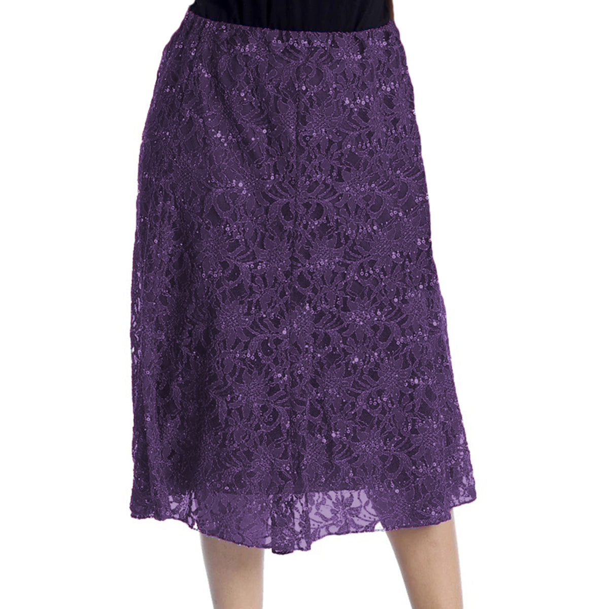 SEQUIN AND LACE ELASTIC WAIST SKIRT