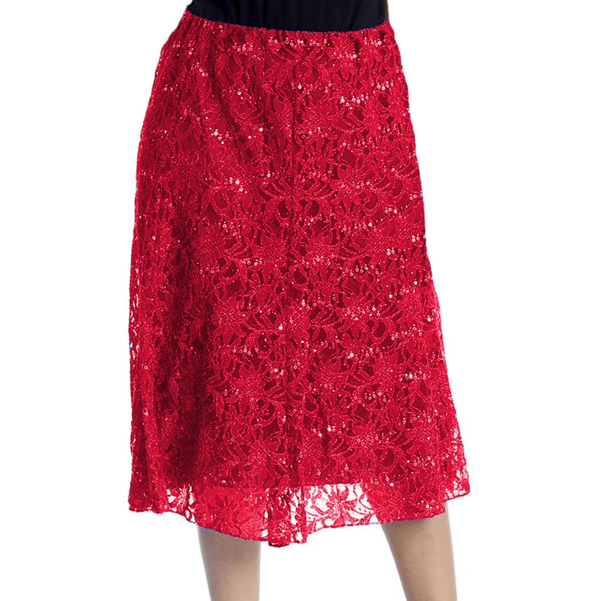 SEQUIN AND LACE ELASTIC WAIST SKIRT