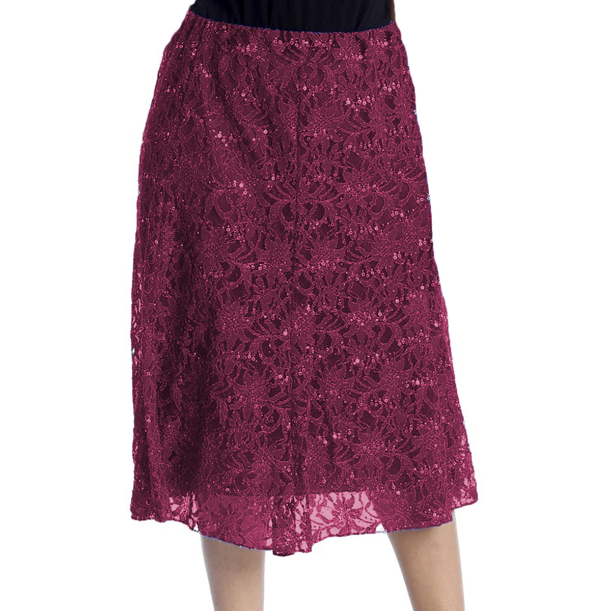 SEQUIN AND LACE ELASTIC WAIST SKIRT