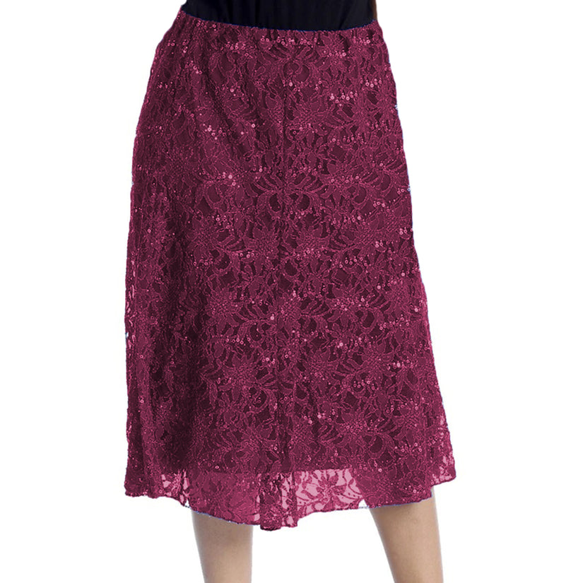 Calf Length Lace + sequin elastic Waist Skirt- Plus Sizes too