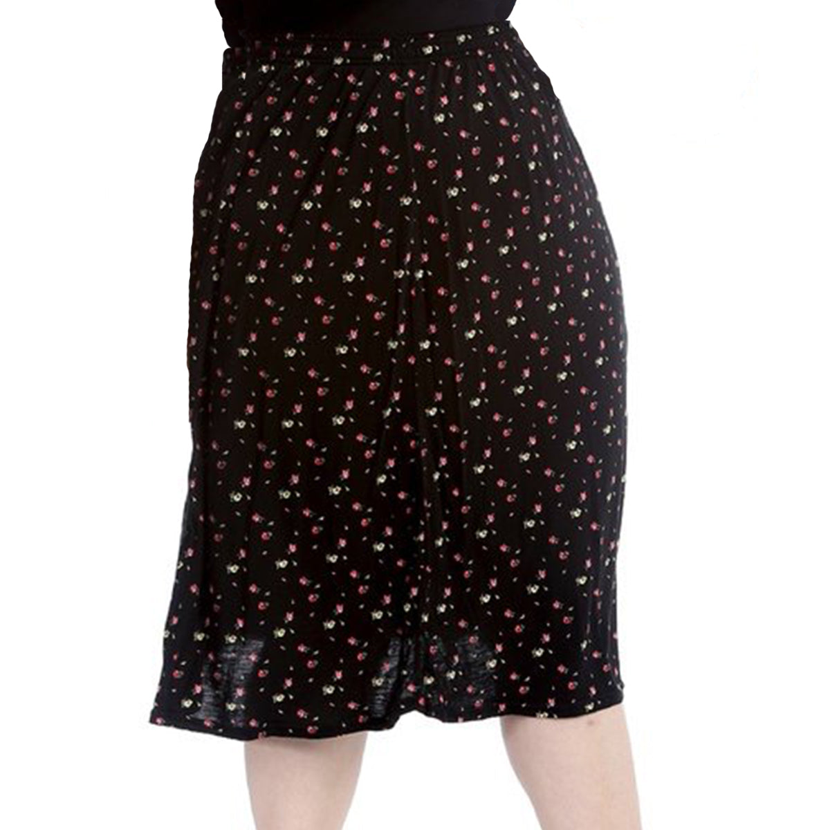 Elastic Waist patterned UPPER CALF length skirt - PLUS SIZES