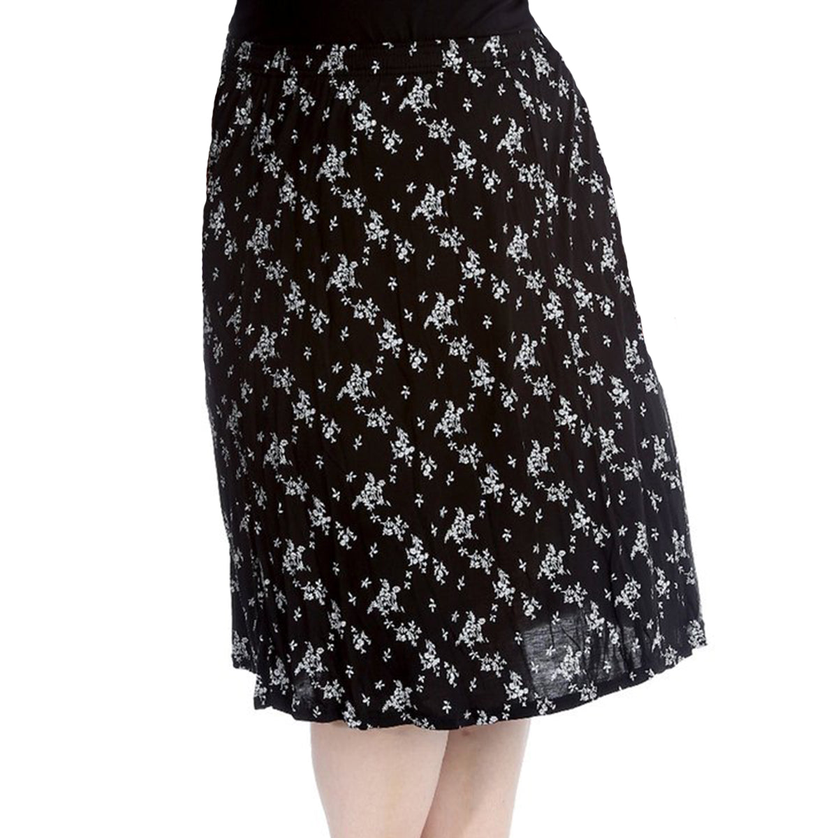 Elastic Waist patterned UPPER CALF length skirt - PLUS SIZES