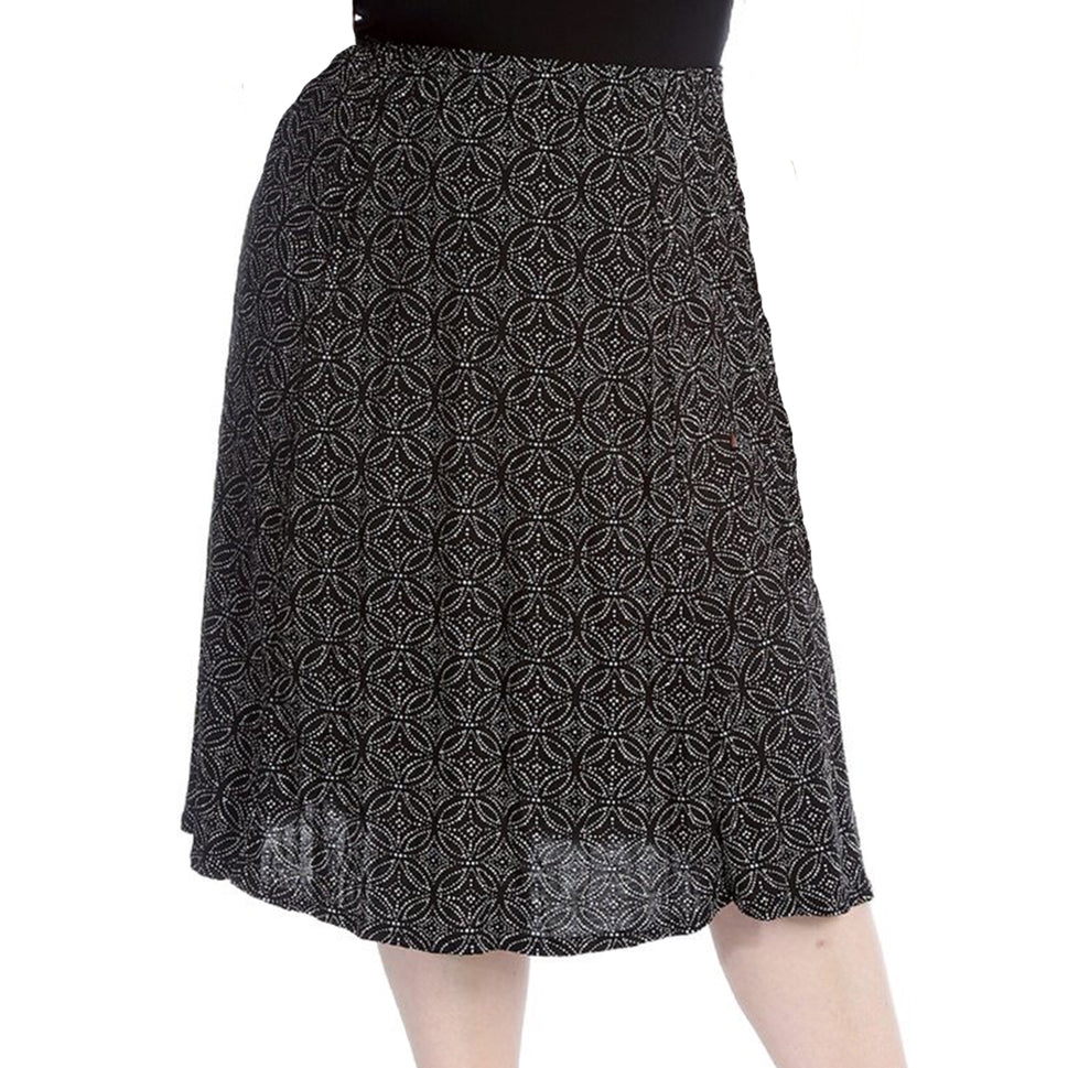 Elastic Waist patterned UPPER CALF length skirt - PLUS SIZESBlack / Pink Tile / UK 12-14