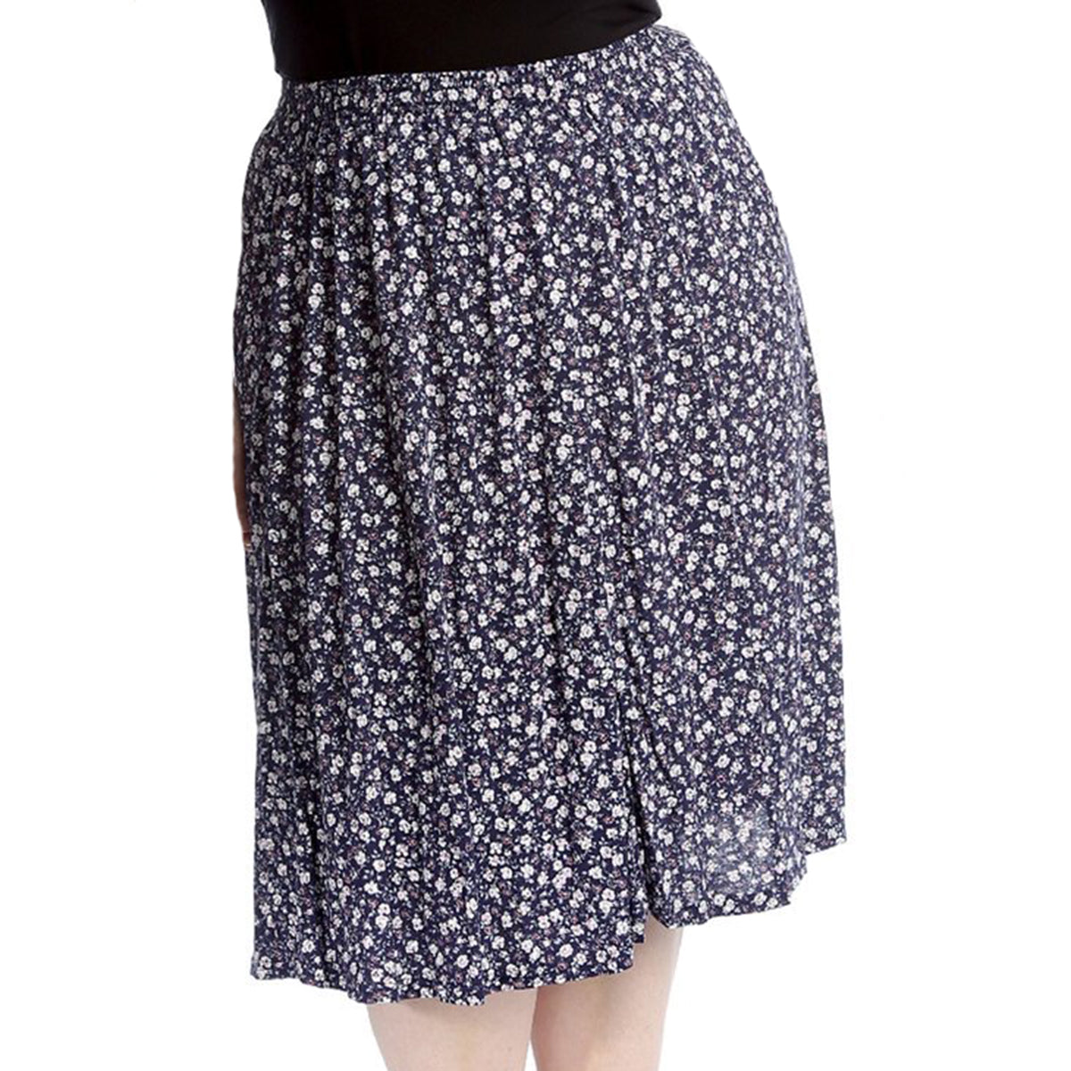 Elastic Waist patterned UPPER CALF length skirt - PLUS SIZES