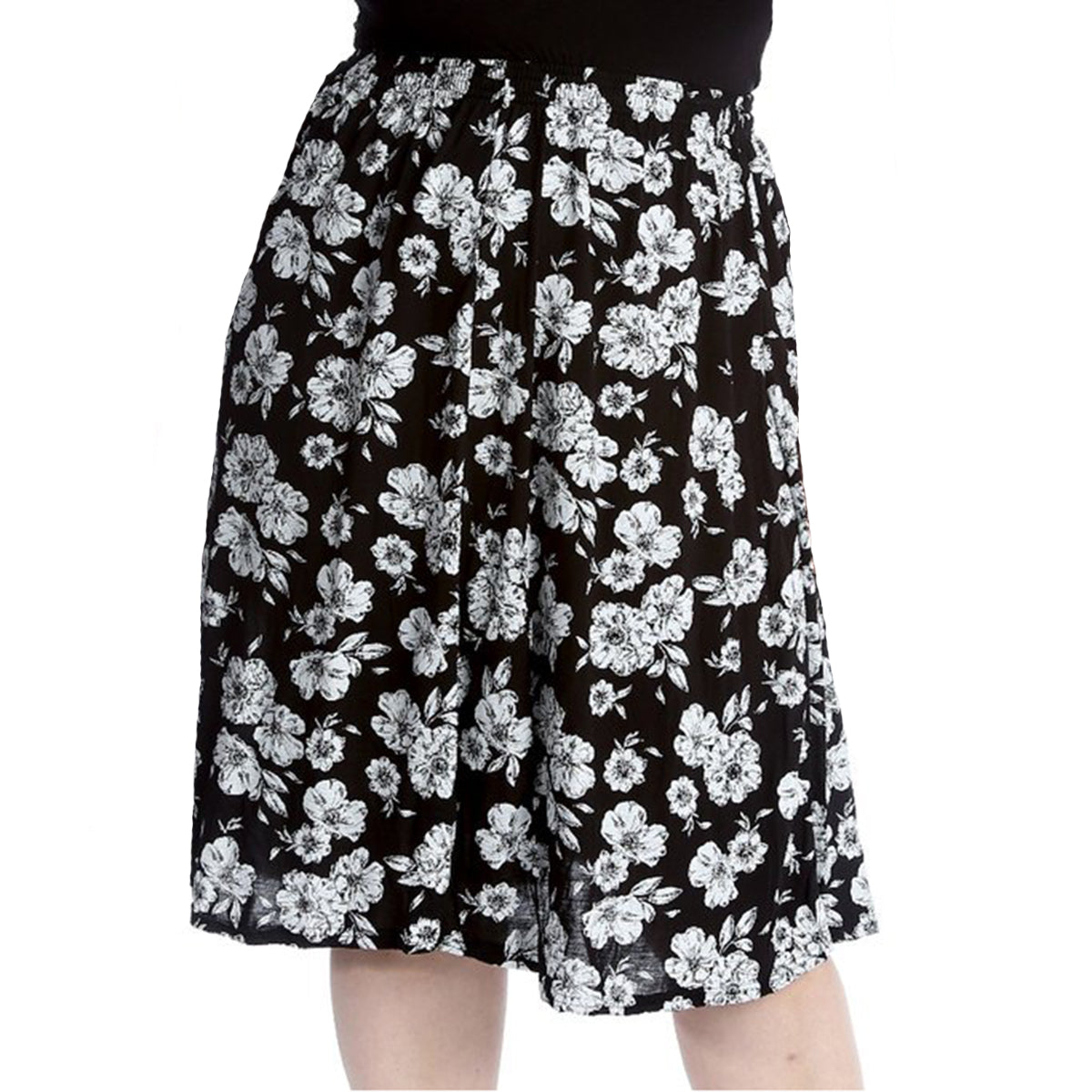 Elastic Waist patterned UPPER CALF length skirt - PLUS SIZES