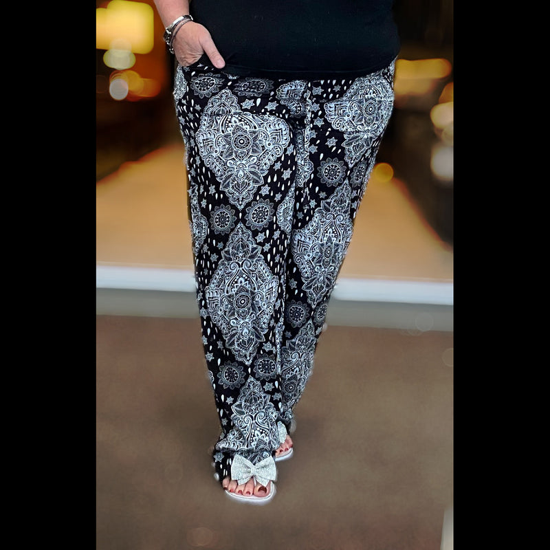 Moroccan Tile Print elastic waist trousers with pockets