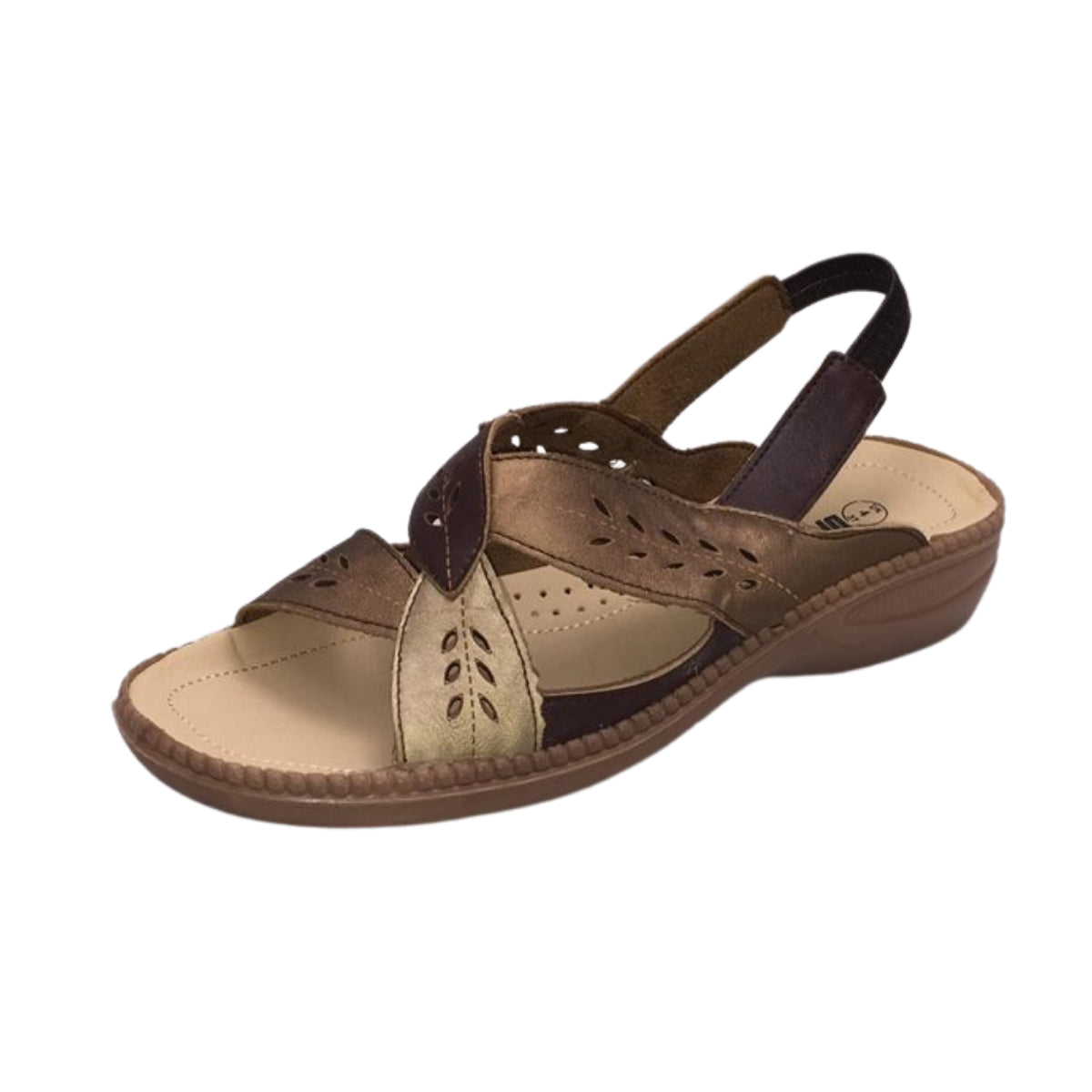 Brown / bronze low wedge open toe comfort sandals